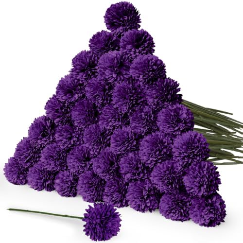 36 Pcs Purple Artificial Chrysanthemums Flowers Fake Mums Silk Vintage Ball Flower for Home Decor Indoor Floral Arrangement Table Centerpiece - Image 2