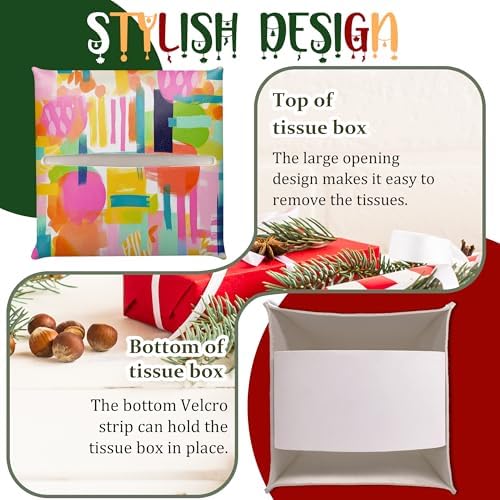 Modern Square Leather Tissue Box Cover/Case Holder Gifts for Women Family and Friends, Decorative Holder/Organizer for Bathroom Kitchen Nightstand Office Home (Colorful Rainbow Fruits) - Image 4