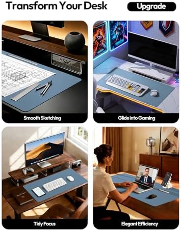 YSAGi Leather Desk Pad Protector, Office Desk Mat, Large Mouse Pad, Non-Slip PU Leather Desk Blotter, Laptop Desk Pad, Waterproof Desk Writing Pad for Office and Home (Blue, 47" x 17") - Image 2