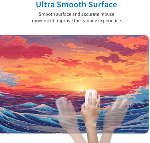 Gaming Mouse Pad Desk Pad,Extended Big Mouse Pad,31.5x11.8 Inch Long Computer Keyboard Mouse Mat Mousepad with 3mm Non-Slip Base and Stitched Edge for Gaming and Office… (Sunset Wave) - Image 4