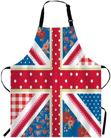 WONDERTIFY British Flag Apron,England Flag in Chic Floral Style Bib Apron with Adjustable Neck for Men Women,Suitable for Home Kitchen Cooking Waitress Chef Grill Bistro Baking BBQ Crafting Apron by WONDERTIFY