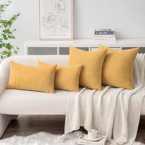 MIULEE Soft Chenille Throw Pillow Covers Beige Yellow 16x16 Inch Pack of 2 - Image 4