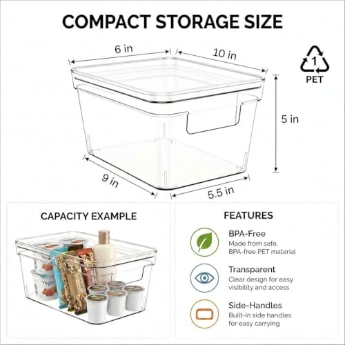 MOONEDGE 2 Pack 10x6x5 Stackable Small Clear Storage Bins with Lids - Image 2