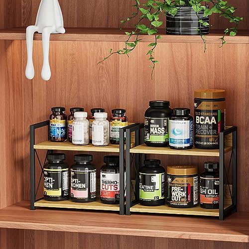 Giikin Countertop Shelf Organizer, 2 Tier Kitchen Spice Rack Organizer for Countertop, Wood Coffee Counter Shelf Organizer for Home (Bamboo, S) - Image 3