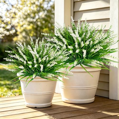 20Pcs Fake Plants Artificial Flowers Monkey Grass for Outdoors，UV Resistant Realistic White Artificial Plants Outdoor，No Fade Greenery Shrubs Outside Decor for Courtyard Porch Patio Garden - Image 7