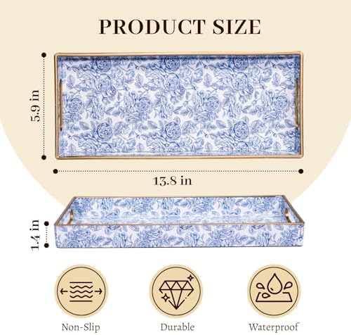 MAONAME Blue Bathroom Vanity Tray, Plastic Decorative Trays with Handles - Image 2