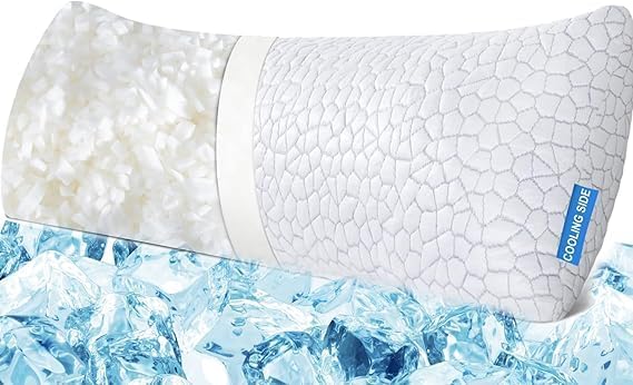 QUTOOL Cooling Pillow for Sleeping, CertiPUR-US Shredded Memory Foam Full Body Pillow Set of 1, Long Pillow for Bed with Removable Double-Sided Soft & Cool Cover, Soft Yet Support,White by QUTOOL