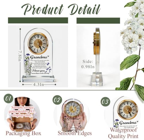 Grandma Gifts Acrylic Desk Clock, Wildflower Butterfly Quote Table Decor from Granddaughter Grandson, Mothers Day Suitable Gifts for Great-Grandma birthday, Christmas, and Thanksgiving, 4.3 x 7.8 in - Image 2