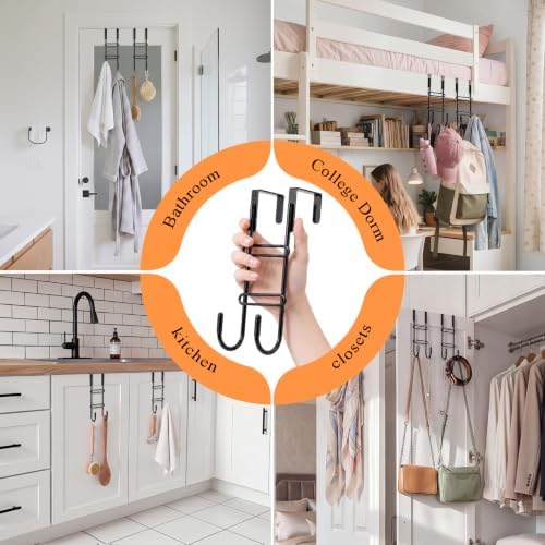 FYY 2 PCS Over the Door Hooks, Heavy Duty Double Hanger with Non-Slip Pads, No-Drill Metal Hook for Hanging Coats Towels Robes Closet Bathroom Bedroom, Fits 1.5 Inch Door Thickness, 7.87" Long, Black - Image 5