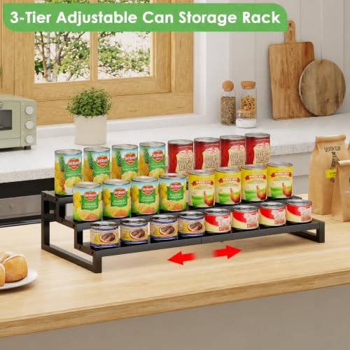 Dmevkic 3-Tier Expandable Can Organizer for Pantry,Adjustable 15''-25'' Metal Can Organizer Holds Up to 24 Cans,Can Holder for Pantry Kitchen Cabinet Countertop,Black - Image 5