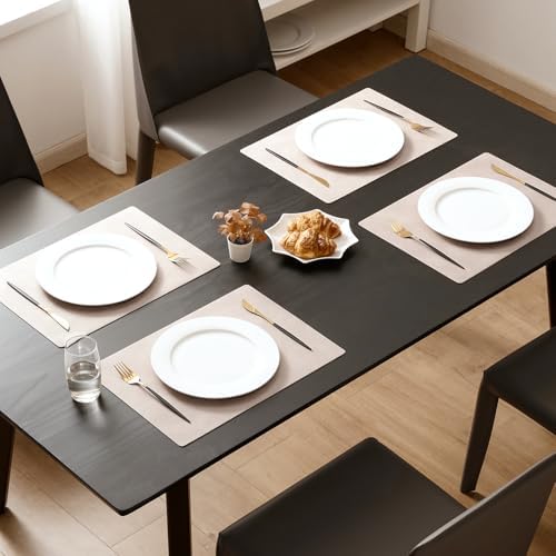 MOSAYT Vinyl Faux Leather Placemats, Set of 6, Beige - Image 2