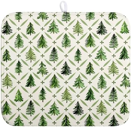 Christmas Dish Drying Mat for Kitchen Counter 16x18 Inch Sage Green Xmas Tree Drying Mats Winter Holiday Dish Drainer Pad Microfiber Absorbent Dish Draining Mat for Coffee Bar by Wnoesat