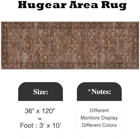 HUGEAR 3x10 Brick Red Vintage Floral Washable Runner Rug for Hallway - Image 2