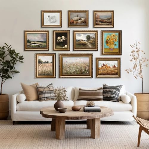 ASTRDECOR Vintage Gold Framed Mountain Wall Art Prints, Landscape Paintings Canvas Wall Art for Bedroom, Vintage Field Nature Wall Art, Rivers Green Pictures Farmhouse Wall Decor Living Room - 12''x16'' - Image 5
