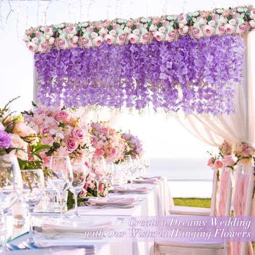 Waipfaru 40 Pack Purple Wisteria Hanging Flowers, Fake Hanging Flowers for Decoration, Artificial Flowers,Vines for Bedroom,Flower Garland for Home,Party,Garden, Wall,Wedding Decoration(3.6 Ft/Pcs) - Image 5