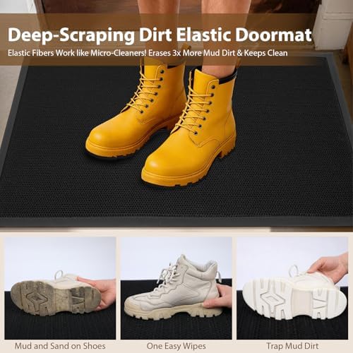 Front Door Mat Outside Entrance Entry Welcome Mat 17"x30" Black - Image 3