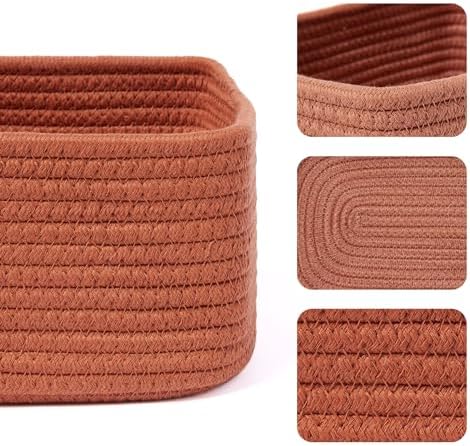 MiniArk Small Storage Baskets for Organizing | Closet Organizer Bins | Shelf Toy Basket | Woven Rope Baskets | Cube Decorative Box | Shallow Basket | 11.5x7.5x4.7” | 4 Packs Oxide Red - Image 2