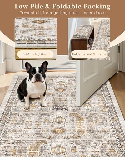 Madane Hallway Runner Rug 2'6''x10' Kitchen Runners Vintage, Brown/Gold - Image 6
