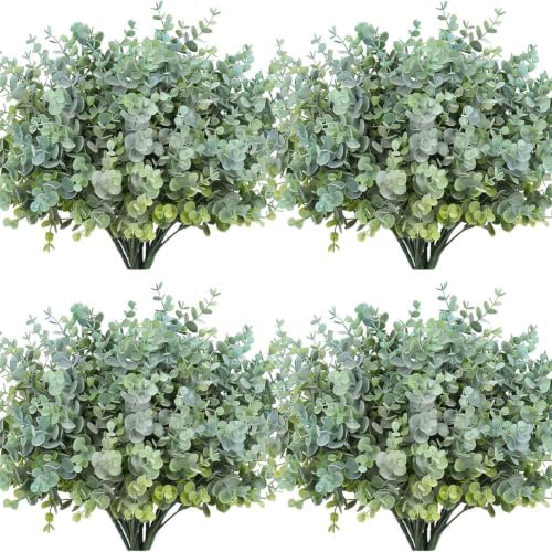 RECUTMS 12 Bundles Artificial Eucalyptus Plant Stems Branch 13In Dusty Blue by RECUTMS