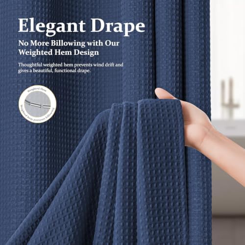 Dynamene Stall Waffle Shower Curtain 256 GSM Heavy Fabric 36x72 Navy Blue - Image 4
