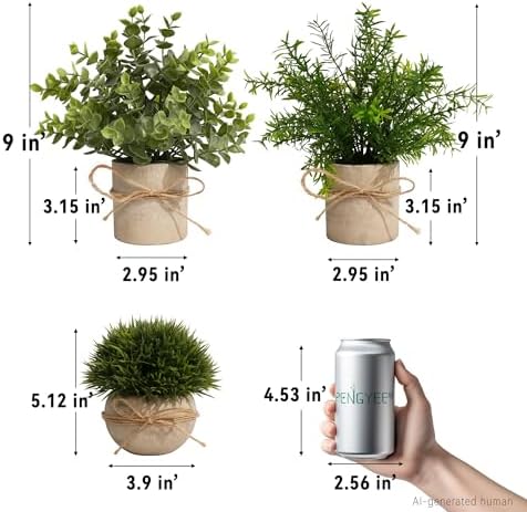 4 Pack Small Potted Eucalyptus Fake Plants for Bathroom Shelf - Image 3