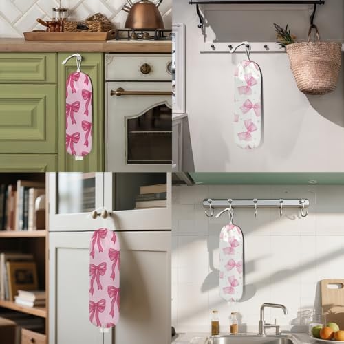 2Pcs Pink Bow Plastic Bag Holder, Wall Mount Grocery Bag Holder - Image 5