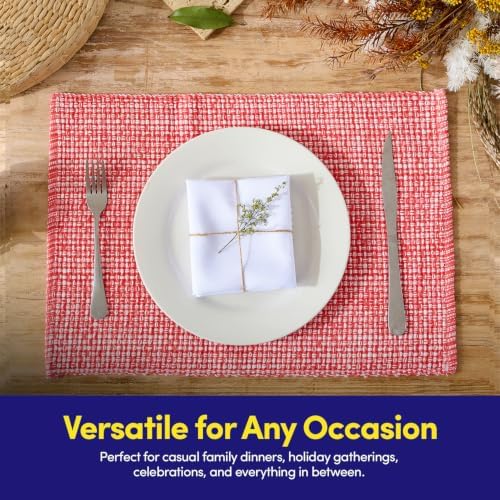 Sweet Home Collection 100% Cotton Placemats for Dining Room Rectangle Two Tone Woven Fabric 13" x 19" Soft Durable Table Mat Set, Set of 6, Pink - Image 5