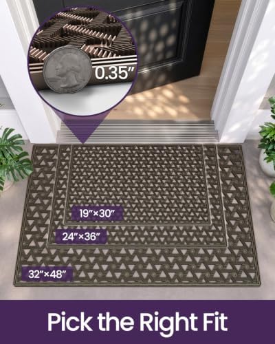 DEXI Front Door Mat Outside Entrance Rubber Floor Doormat, 19x30 Brown - Image 4