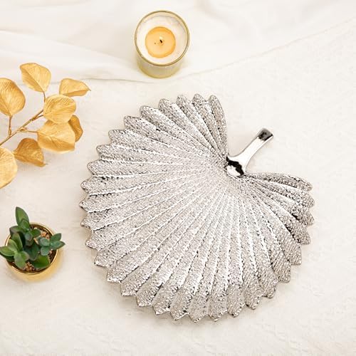 Silver Leaf Decorative Serving Tray for Table Centerpiece – 12" Ceramic Leaf-Shaped Trinket Dish, Candle Tray, Vanity Organizer, Coffee Table Decor, Modern Glam Home Decor, Gifts for Women - Image 5