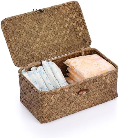 Sumnacon Small Wicker Basket with Lid,Tampon Holder for Bathroom,Coffee,XS by Sumnacon