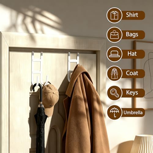 Over the Door Hooks, 2-Pack Scratch-Resistant Over the Door Hanger with Rubber for Hanging Towels, bags, Coats and Keys, Suitable for Most interior doors such as in bathroom, bedroom, and kitchen - Image 4