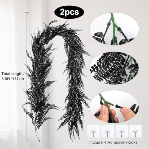 RECUTMS 2Pcs 5.8Ft Black Artificial Boston Fern Garland Fake Hanging Vines - Image 3