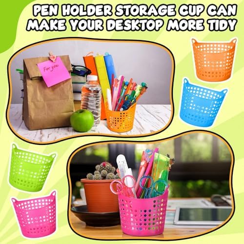 Teling 64 Pcs Plastic Pencil Cup Bulk, Round Pen Holder 4 Colors - Image 3
