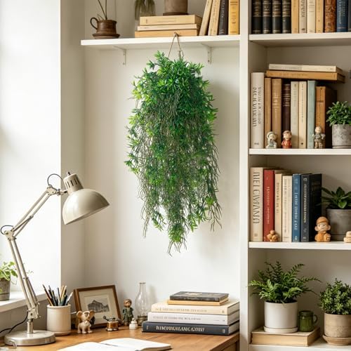 dallisten 4Pcs Fake Hanging Fern Plants for Outdoors, UV Resistant Artificial Ferns Greenery Vines Faux Trailing Plants for Indoor Wall Porch Wedding Boho Home Garden Decor(4PCS DeepGreen Ferns) - Image 6