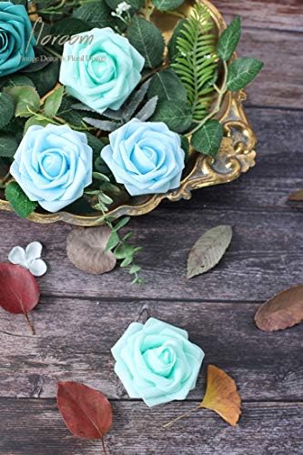 Floroom Artificial Flowers 25pcs Real Looking Aqua Blue Foam Fake Roses with Stems for DIY Wedding Bouquets Baby Shower Centerpieces Floral Arrangements Party Tables Home Decorations - Image 4