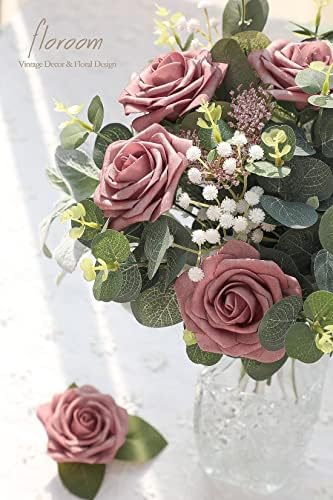 Floroom Artificial Flowers 50pcs Real Looking Dusty Rose Foam Fake Roses with Stems for DIY Wedding Bouquets Bridal Shower Centerpieces Floral Arrangements Party Tables Home Decorations - Image 2