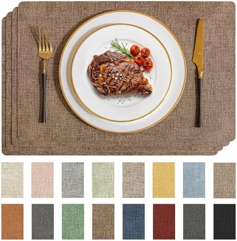 Romanstile Faux Leather Vinyl Placemats Set of 4, Brown by Romanstile