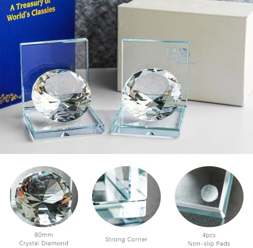 1 Pair Crystal Bookends with 80mm Clear Diamond for Heavy Books - Image 2