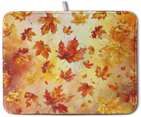 Maple Leaves Fall Dish Drying Mat for Kitchen Counter 18x24 Autumn Thanksgiving Harvest Drying Mats Absorbent Microfiber Dishes Drying Pad Kitchen Countertop Protector Dish Drainer Rack Mat by Kwlegh