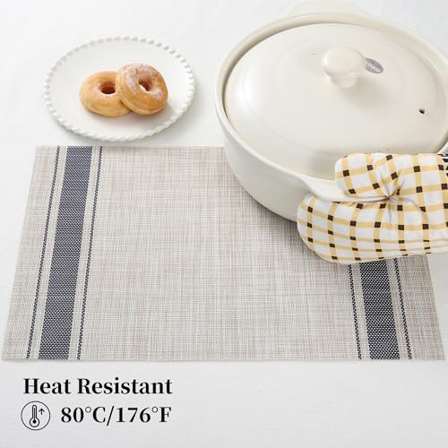 Leetaltree Khaki-Blue Placemats, Heat Resistant Non-Slip Place mats for Dining Table, Washable Durable PVC Vinyl Woven Table Mats (Set of 6) - Image 5