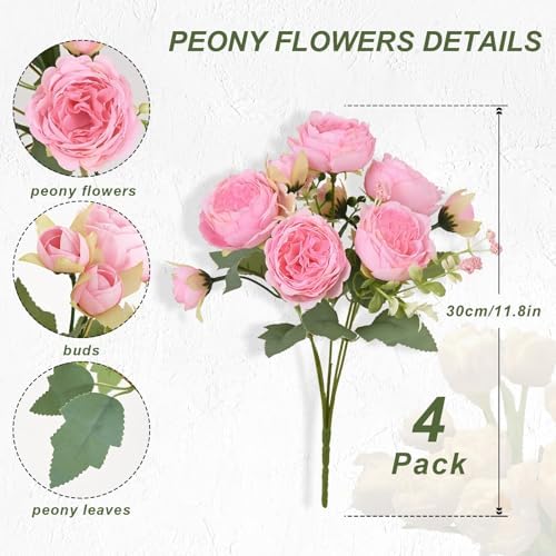 8 Packs Peonies Artificial Flowers, Light Pink Silk Artificial Peonies - Image 4