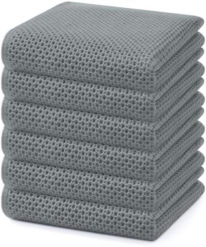 Homaxy 100% Cotton Waffle Weave Kitchen Dish Towels 6-Pack, Grey by Homaxy
