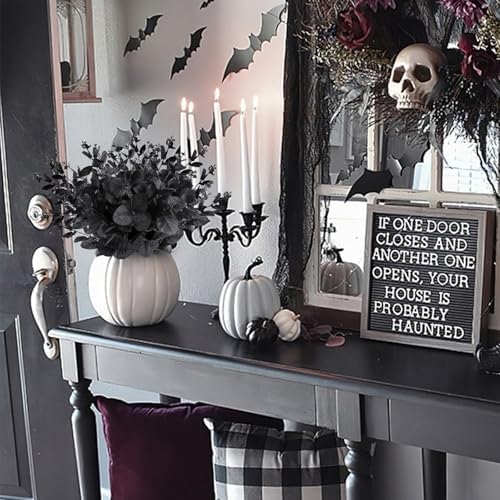 12 Pcs Black Eucalyptus Stems, 13" Fake Flowers DIY Black Silk Artificial Flowers Faux Spooky Branches for Home Halloween Farmhouse Gothic Floral Arrangements Decor - Image 3