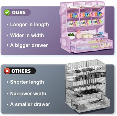 Marbrasse Larger Mesh Desk Organizer with Drawer, Multi-Functional Pen Pencil Holder, Easy Assembly, Desk Organizers and Accessories for Office Art Supplies (Purple) - Image 2