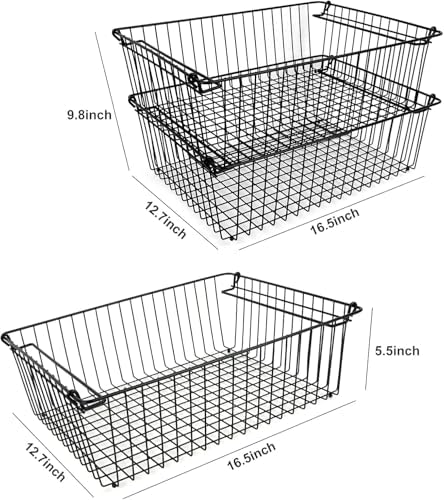 Set of 2 Stackable XXL Wire Baskets For Pantry Storage and Organization -16x12in Large Metal Food Baskets -Vegetable,Fruit,Potato,Onio, Pantry Storage Bins With Handles (White, XXL) - Image 3