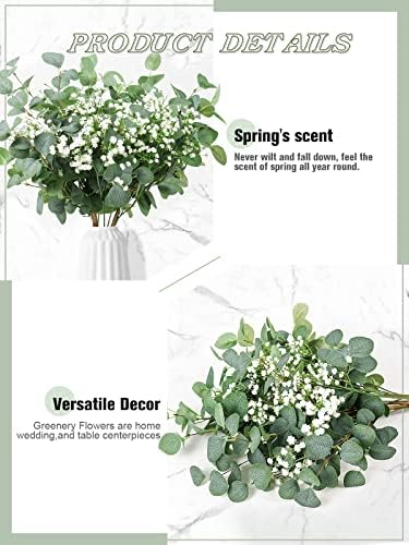 Beferr 5pcs Eucalyptus Stems & 6pcs Babys Breath Artificial Flowers Faux Greenery Bouquets for Wedding Table Centerpiece Home Decor - Image 3