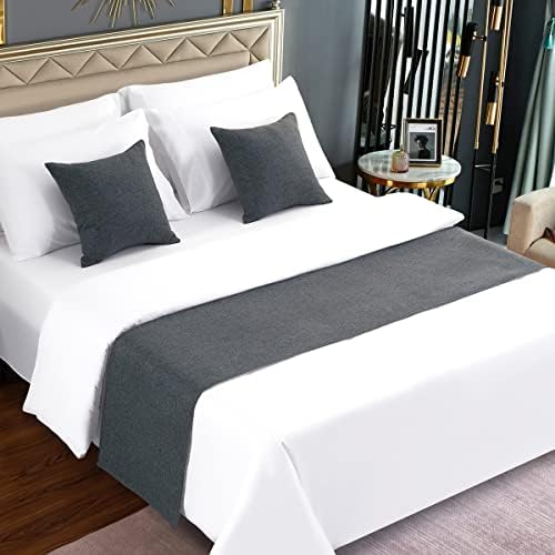 AMBERIS Bed Runner Dark Grey, Imitation Linen Decorative Bed Scarf for Home Hotel (Pillowcases Sold Separately) by AMBERIS