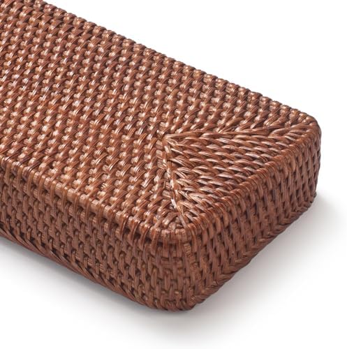 Rattan Bathroom Vanity Trays Toilet Tank Baskets Long Narrow Hand Towel Storage Basket for Storage, Decorative (Honey Brown 16.3 x 6.1 x 2 inch) - Image 5