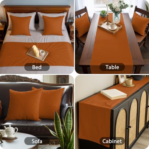 Brown Orange Bed Runners for Queen Size Beds Fall Solid Bed Scarf Matching Decorative Throw Pillow Covers Thanksgiving Farmhouse Hotel Beds End Blanket Towel Soft Bedspread Protection for Home Bedroom - Image 7