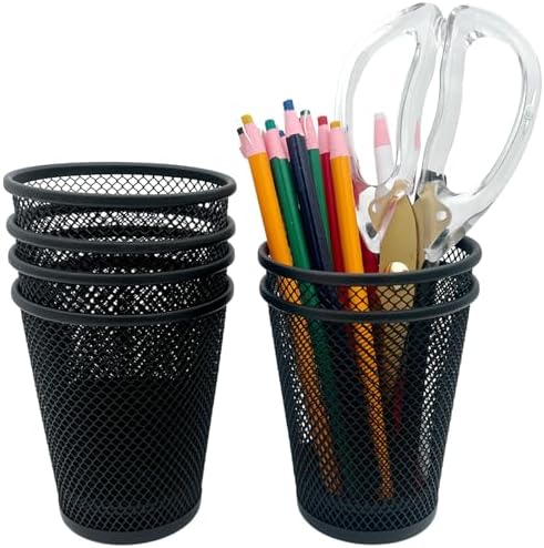 6 Pack Wire Mesh Pen Holder Set – Black Metal Pencil Cups for Desk Organizer, Office & Home Accessories by Unknown
